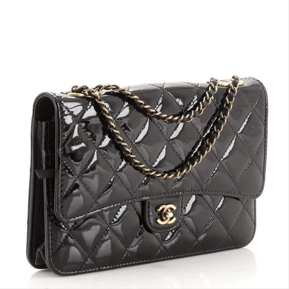 Chanel Wallet on Chain CC Eyelet Quilted Black Patent Leather Cross Body Bag - Picture 3 of 12